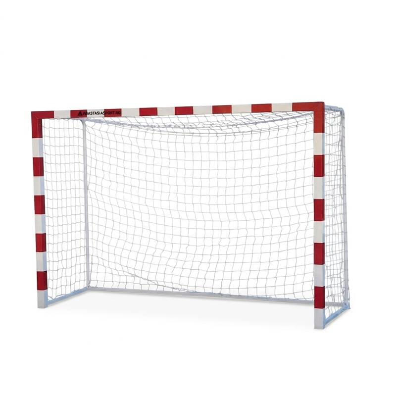 Poarta handbal 3x2 m Anastasia Sport, aluminiu, spate otel, alb cu rosu, plasa