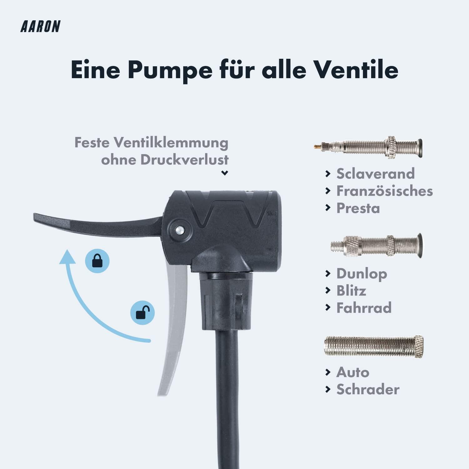 AIR Standpumpe mit Manometer, Universell für alle Fahrradventile, Schwarz 2/6