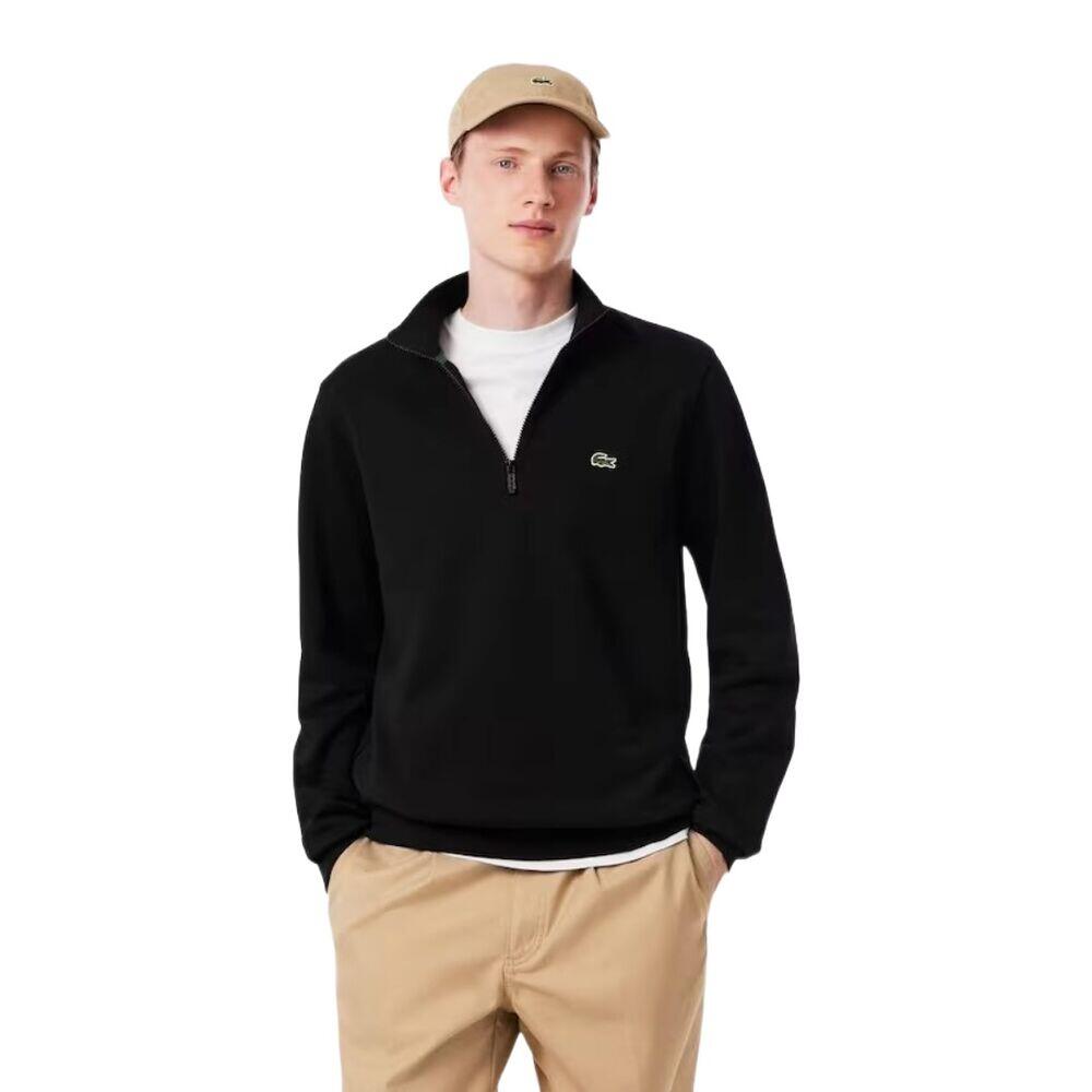 Sudadera Negra Lacoste de Felpa de Algodón con Media Cremallera de Corte Clásico 2/5