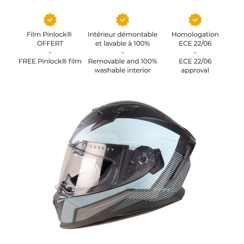 MOTOBLOUZ Casque Intégral EROS NEOXYS Black Blue Grey | ECE 22.06 3/7