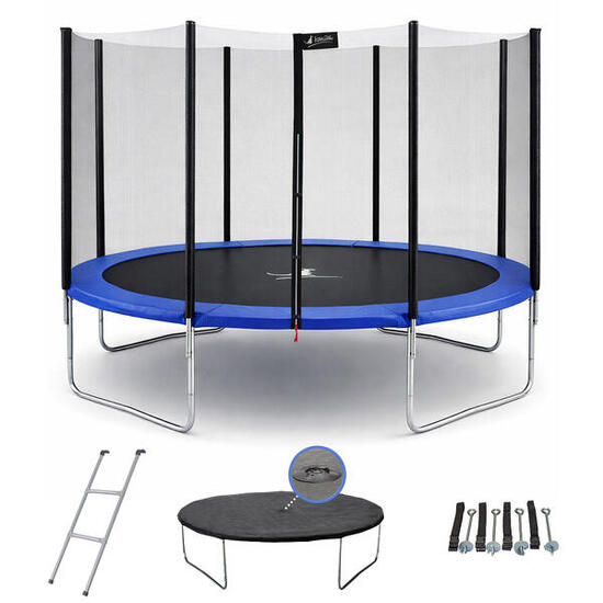 Trampoline rond Bleu Ø360cm avec filet, échelle, bâche et kit ancrage