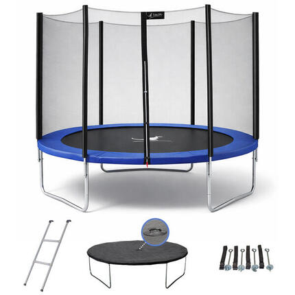 Trampoline rond Bleu Ø250cm avec filet, échelle ,bâche et kit ancrage