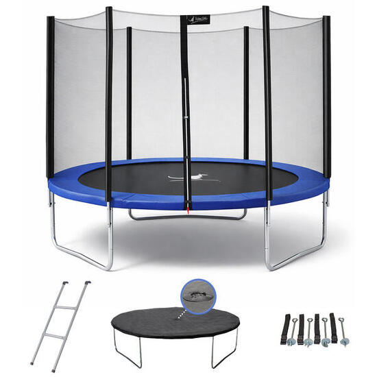 Rundes blaues Trampolin Ø300cm mit Netz, Leiter, Abdeckung und Verankerungsset