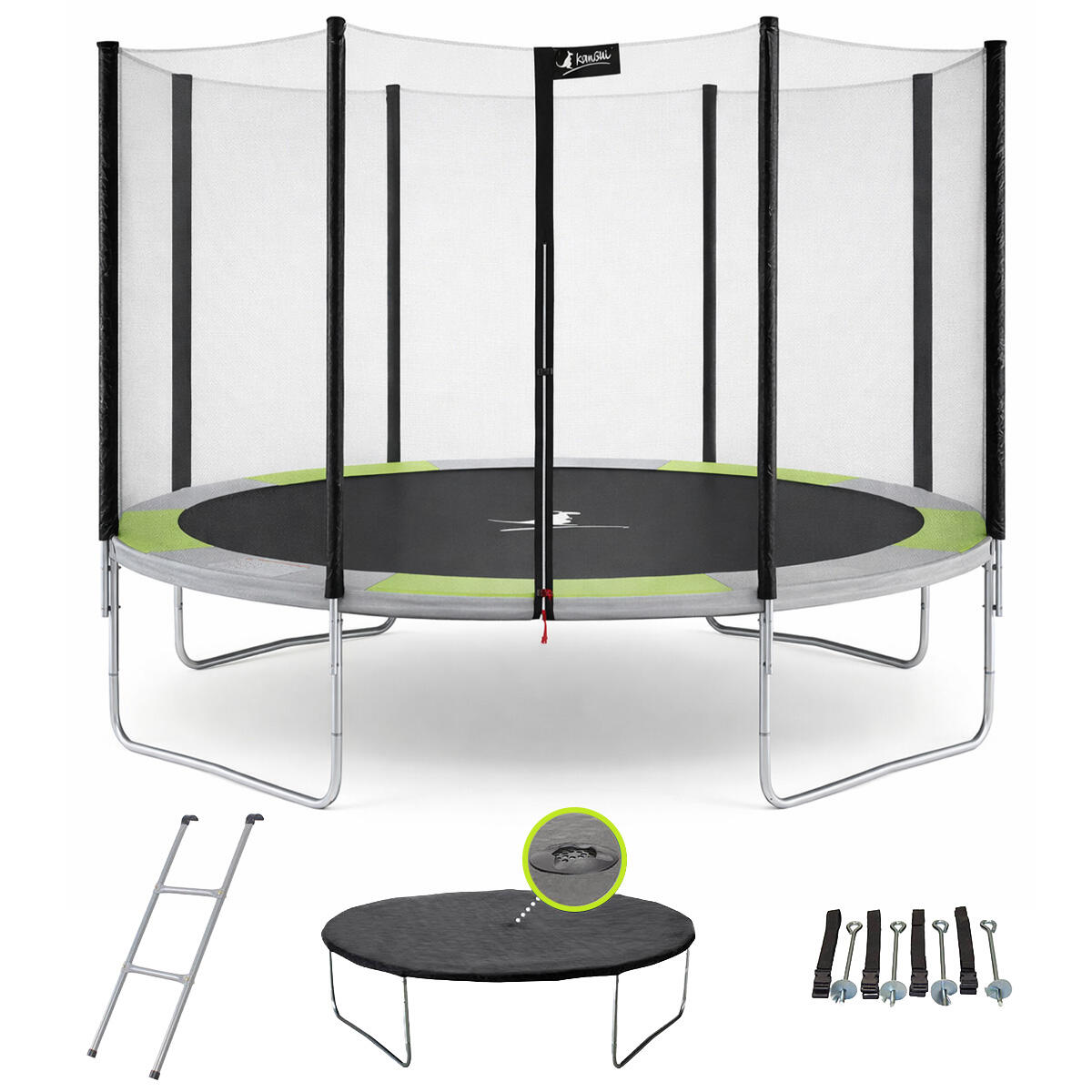 vente unique Kangui - Trampoline de jardin 365 cm + filet + échelle + bâche + ki