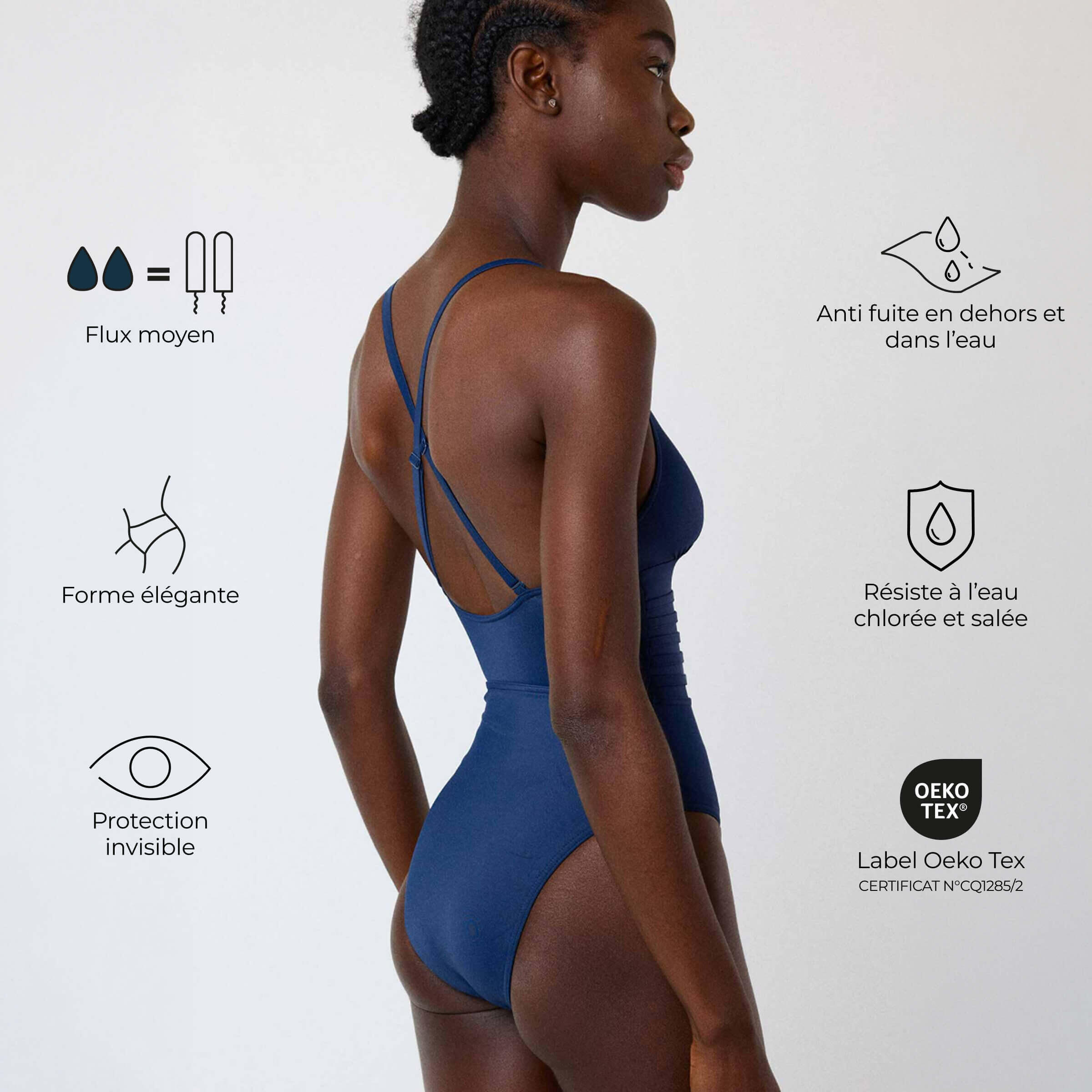 Maillot de Bain Menstruel 1 pièce Femme Néréides - Flux Moyen 2/8