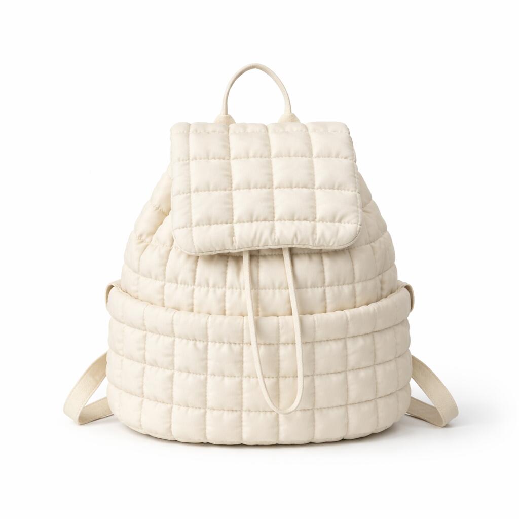 Nylon Backpack with Adjustable Straps - Ivory White
