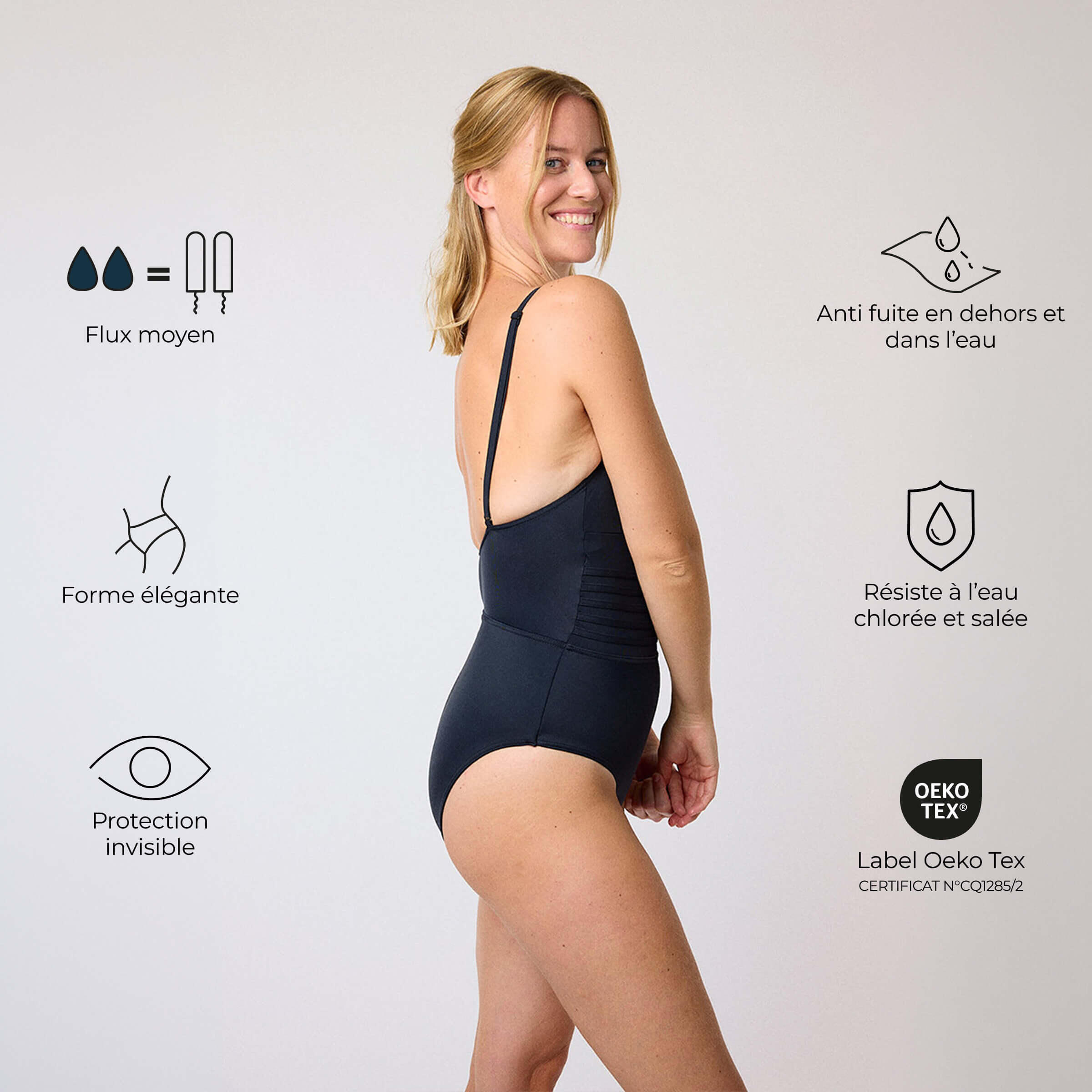Maillot de Bain Menstruel 1 pièce Femme Néréides - Flux Moyen 2/8