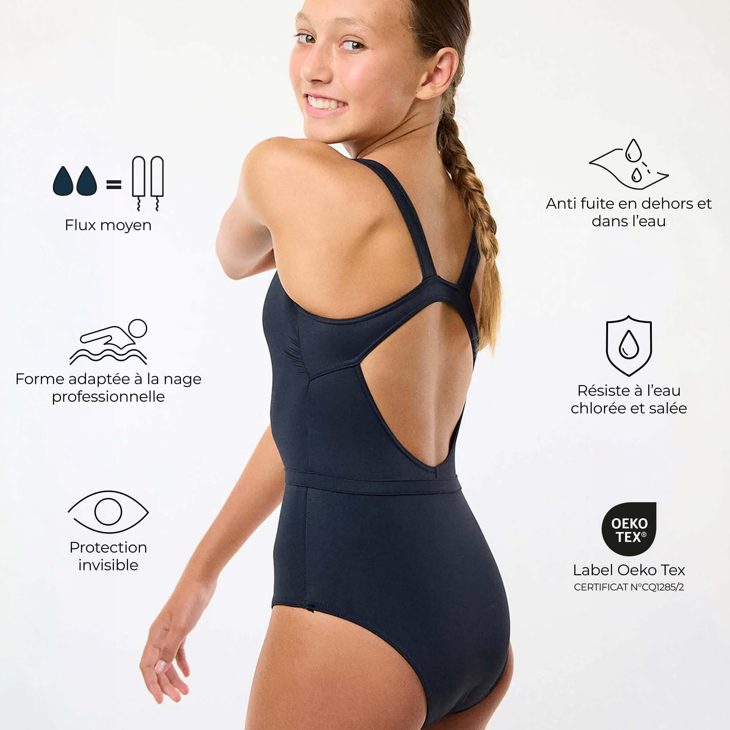 Maillot de bain menstruel étanche 1 pièce Ado - Flux moyen - SMOON Uranie 3/7