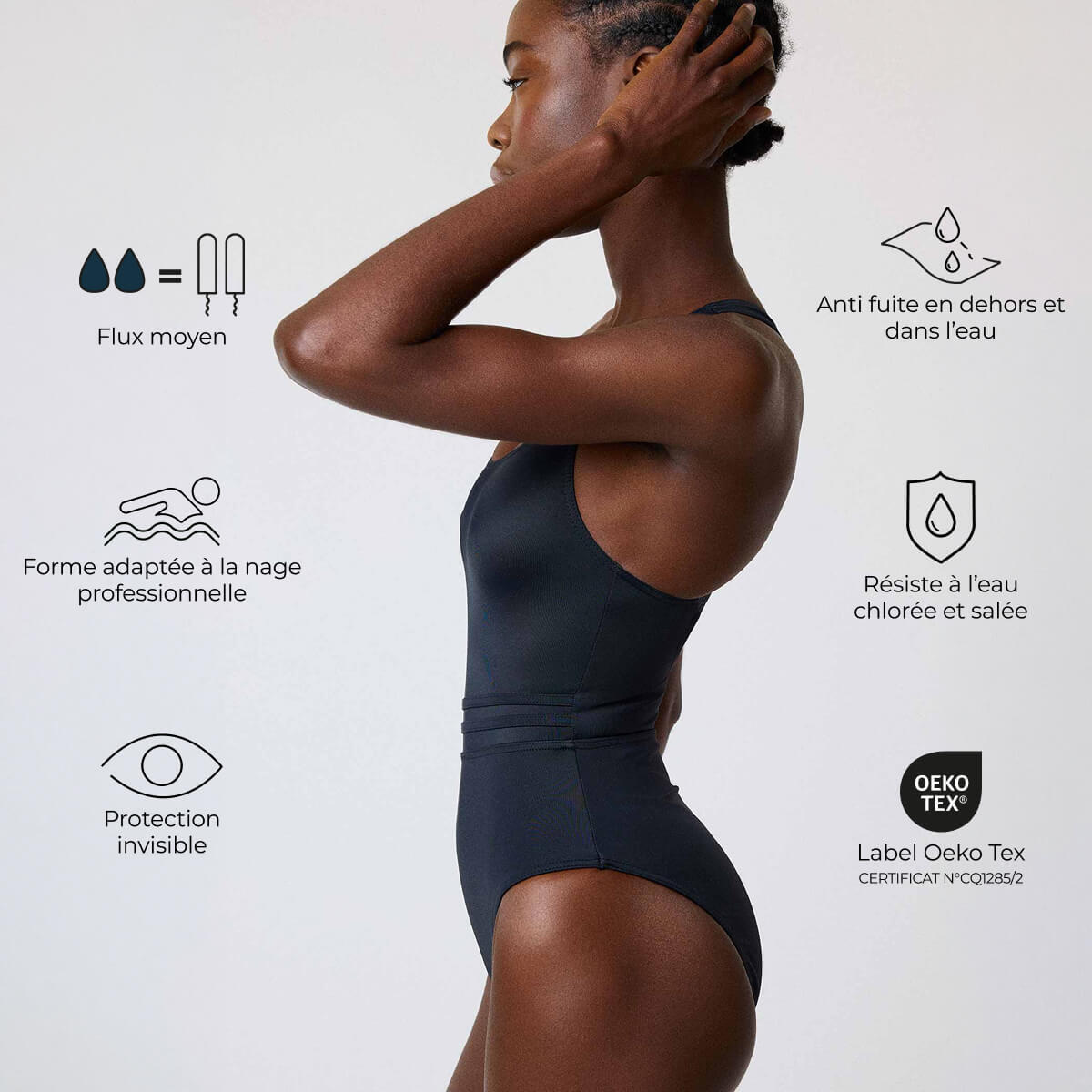 Maillot de bain 1P menstruel - Flux moyen - Naiades 3/8