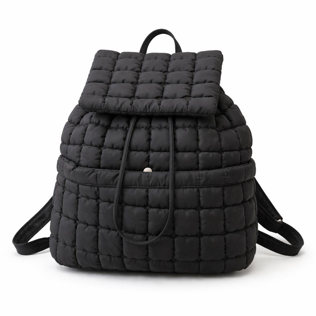 Nylon Backpack with Adjustable Straps - Black