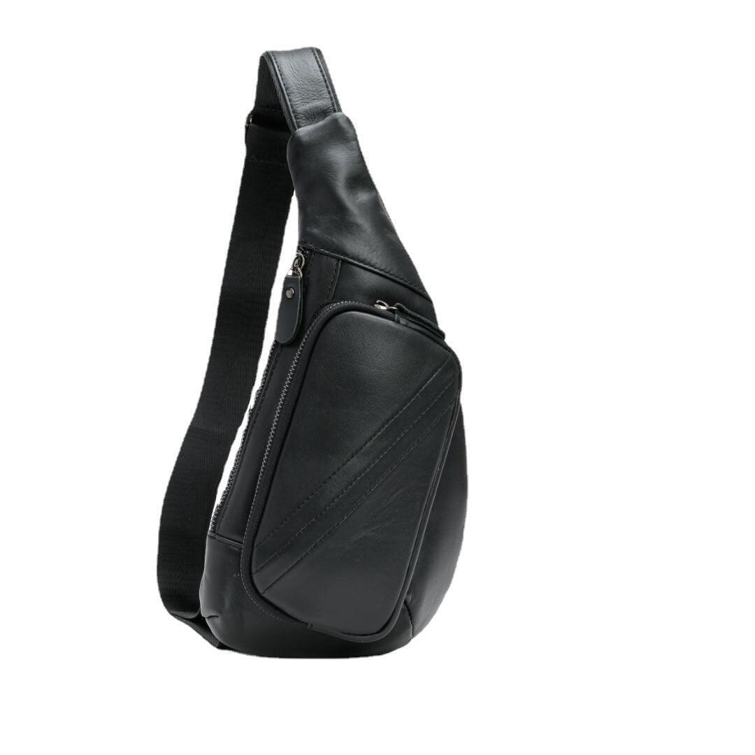 Black Men's Leather Sling Backpack