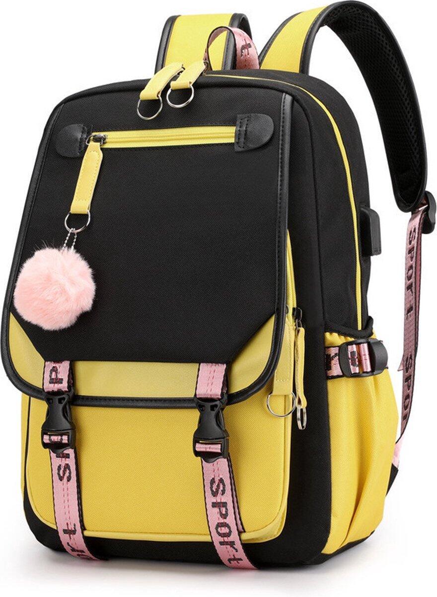 Girls Outdoor Backpack With USB Charging Port - Black Yellow