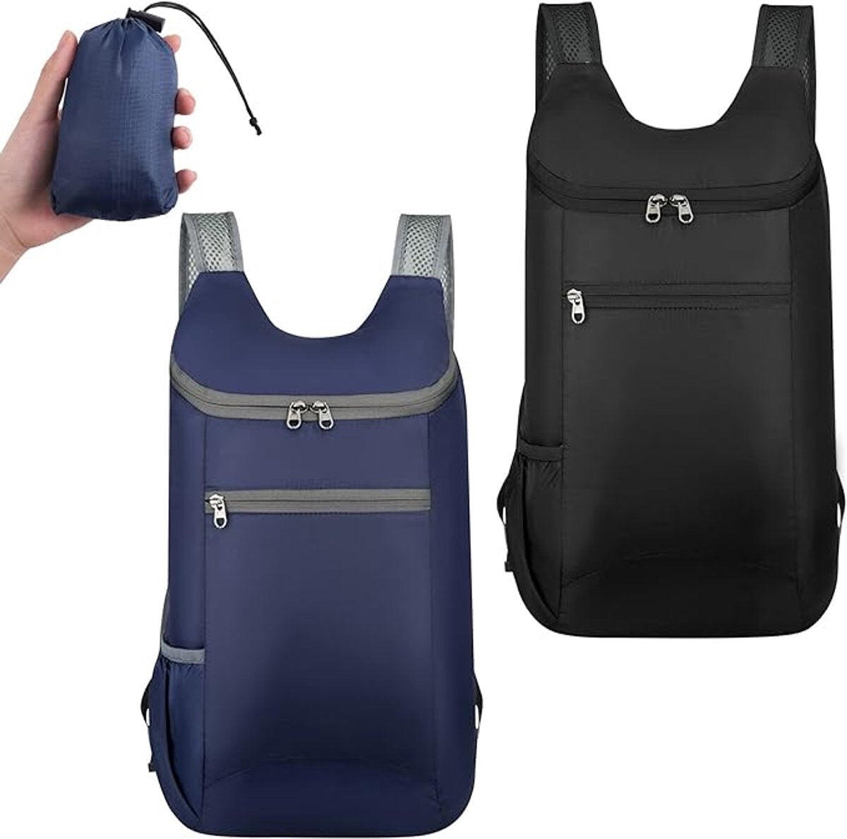 Set of 2 Ultralight Foldable Backpacks - Black and Blue