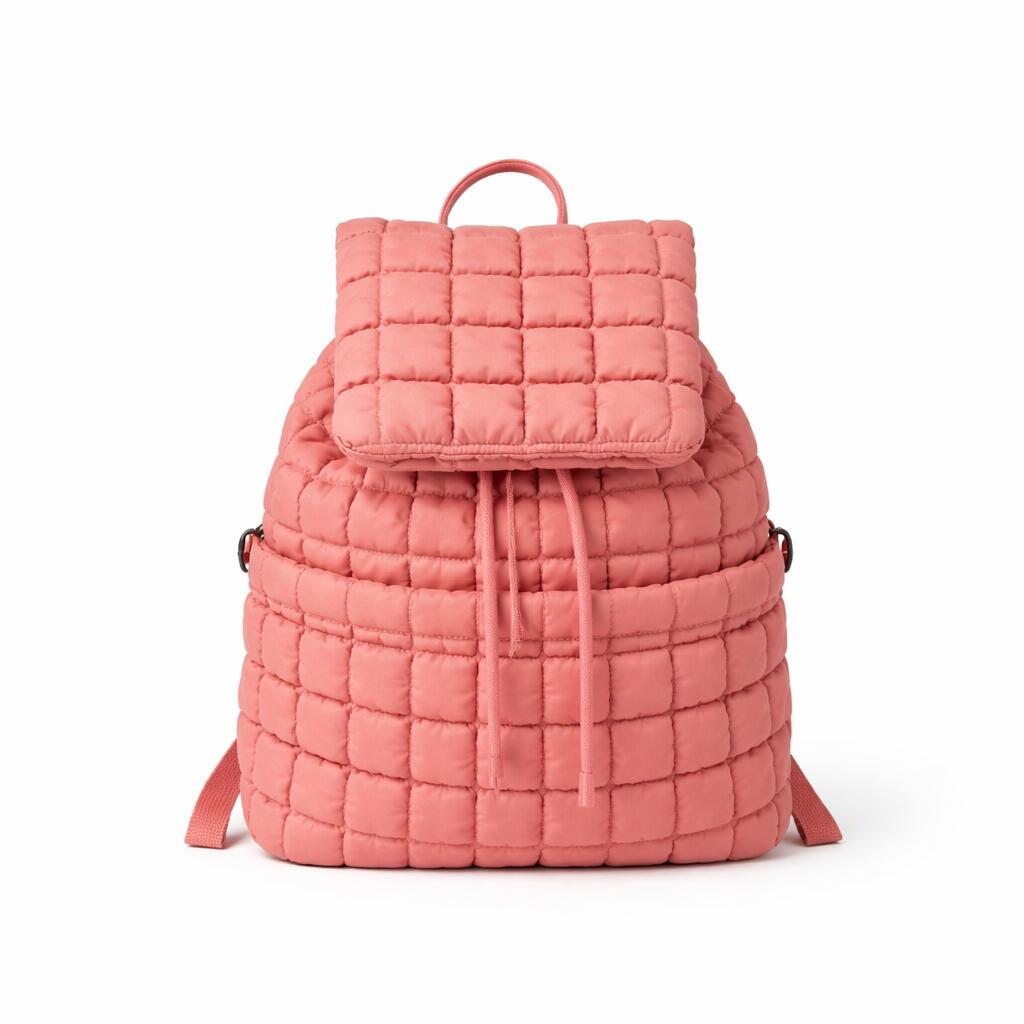 Nylon Backpack with Adjustable Straps - Watermelon Red