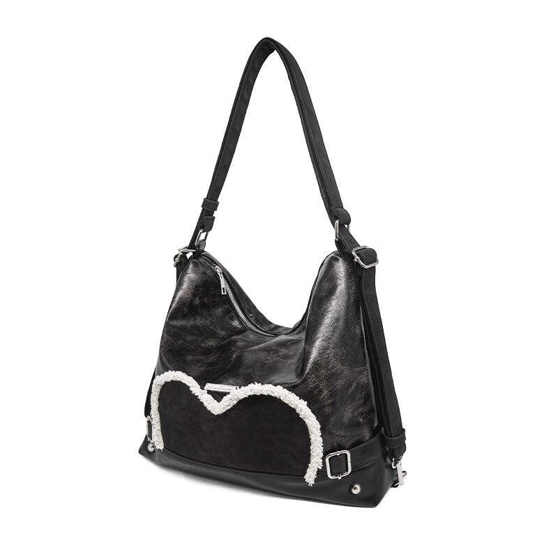 Stylish Black Tote Backpack with Heart Embellishment