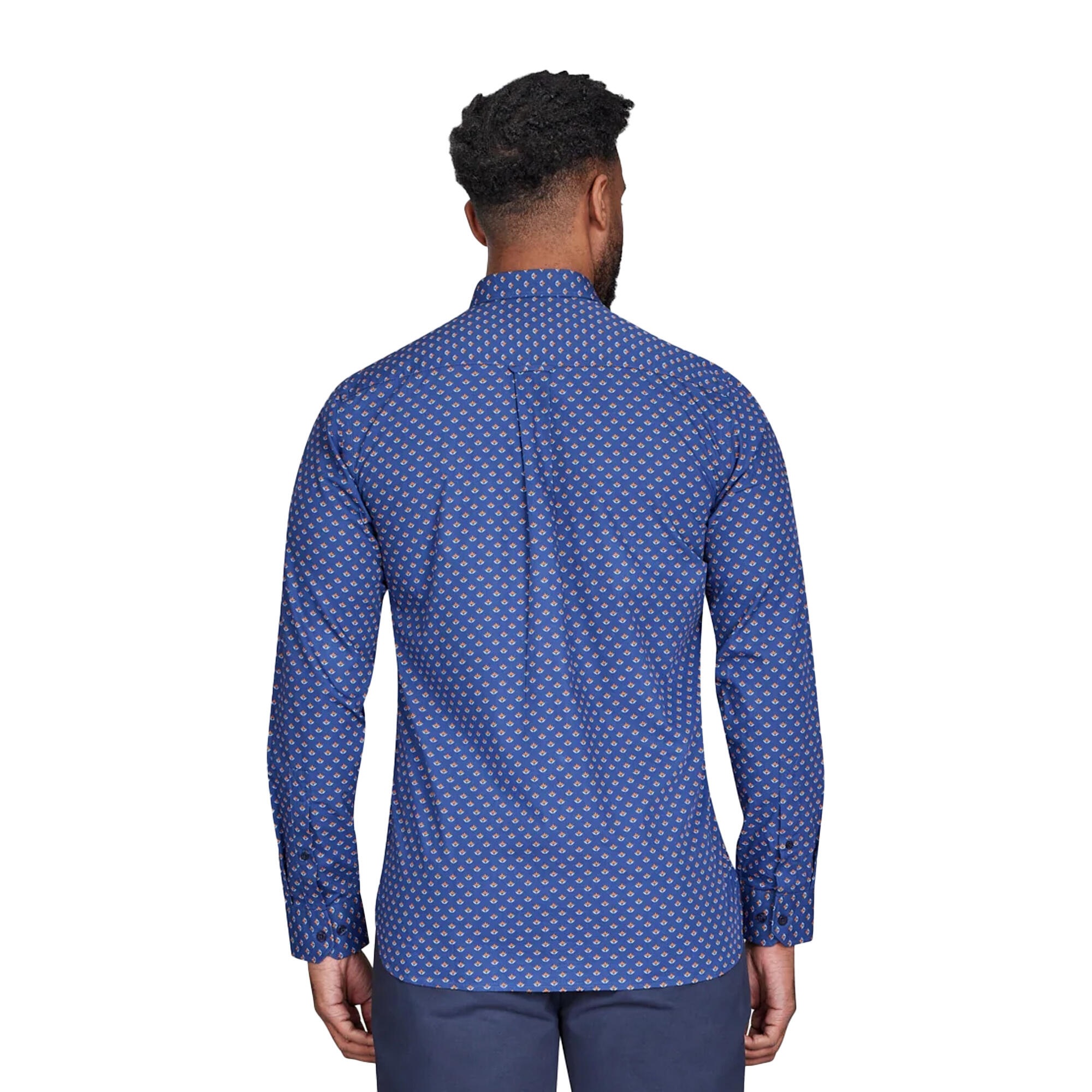 Camicia Stampa Foglia Manica Lunga Uomo Raging Bull Blu Navy Arancio 2/3