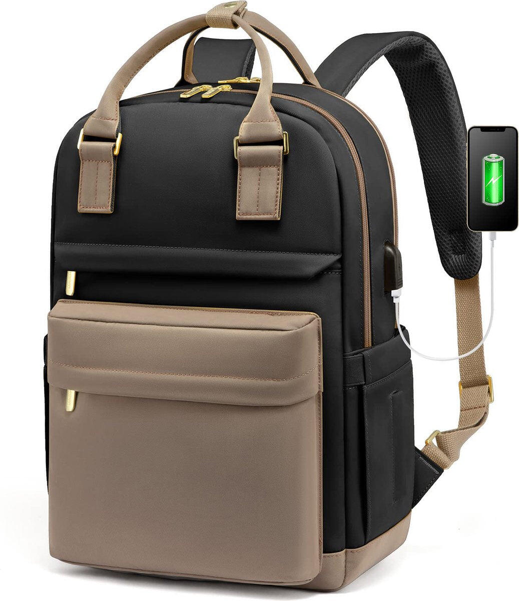 Backpack Waterproof - USB - Beige - Brown - Black