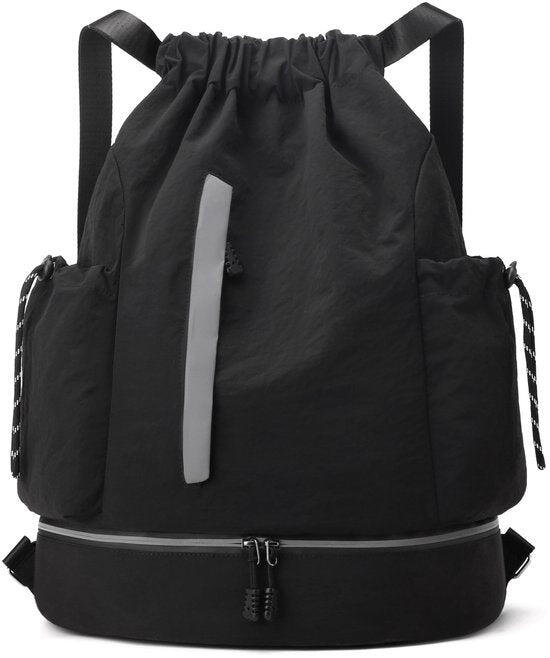 Drawstring Backpack for Travel - Black