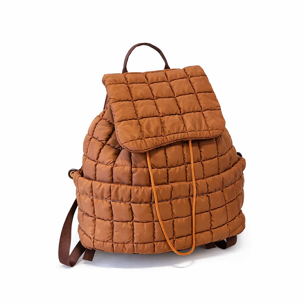 Nylon Backpack with Adjustable Straps - Coffee