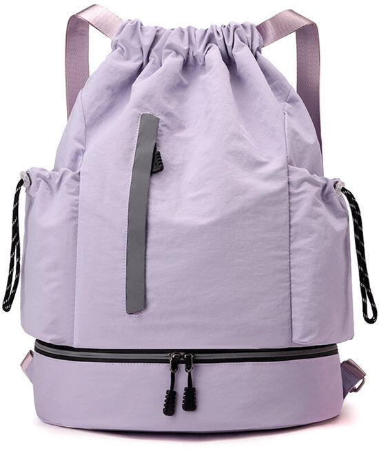 Drawstring Backpack With Shoe Compartment - Purple