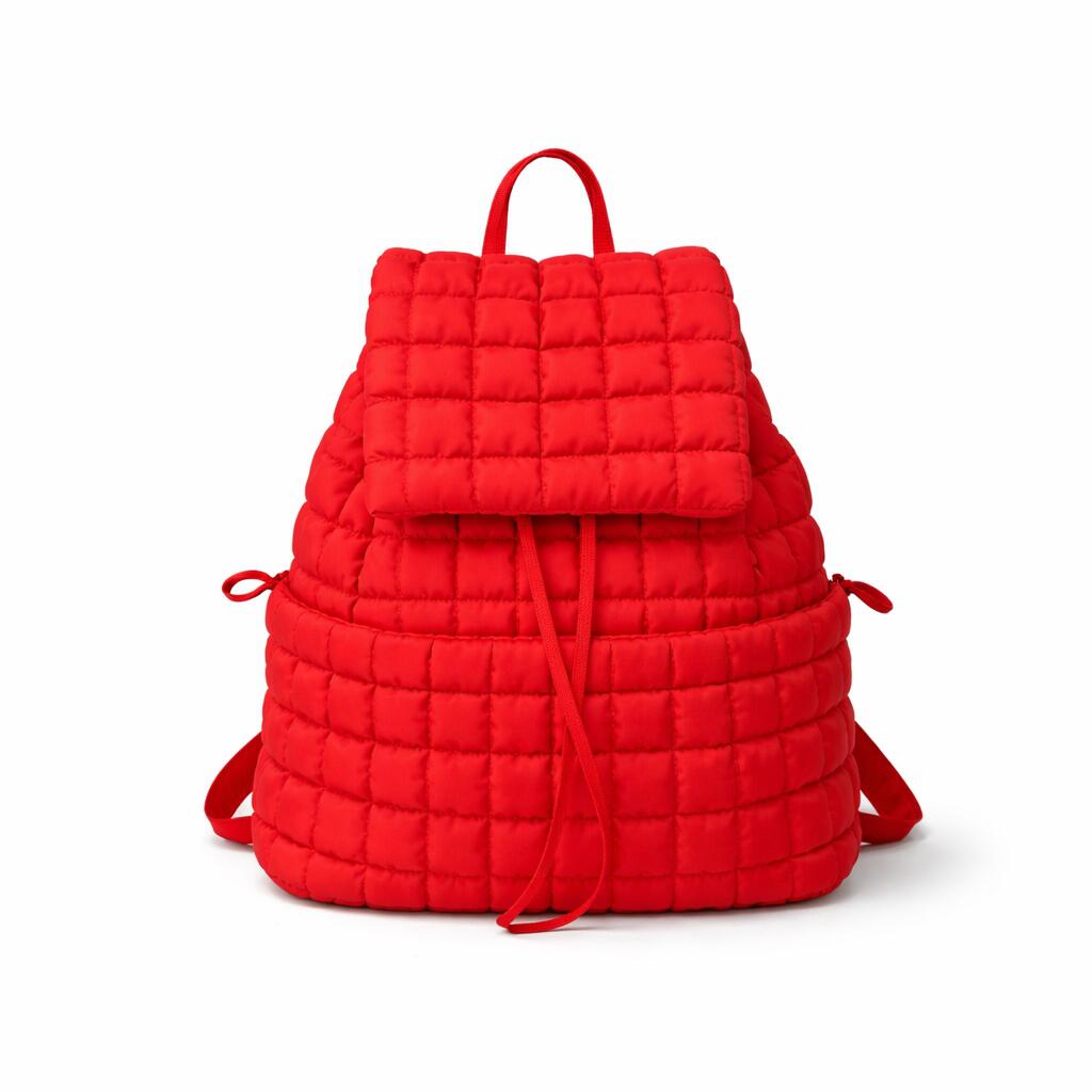 Nylon Backpack with Adjustable Straps - Red