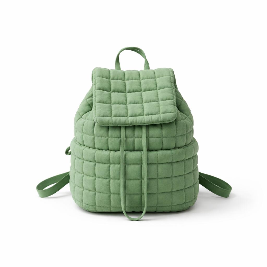 Nylon Backpack with Adjustable Straps - Dark Green