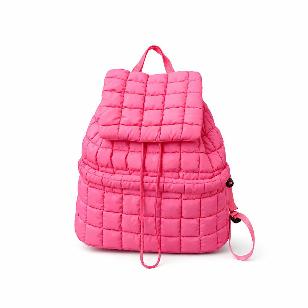 Nylon Backpack with Adjustable Straps - Rose Red