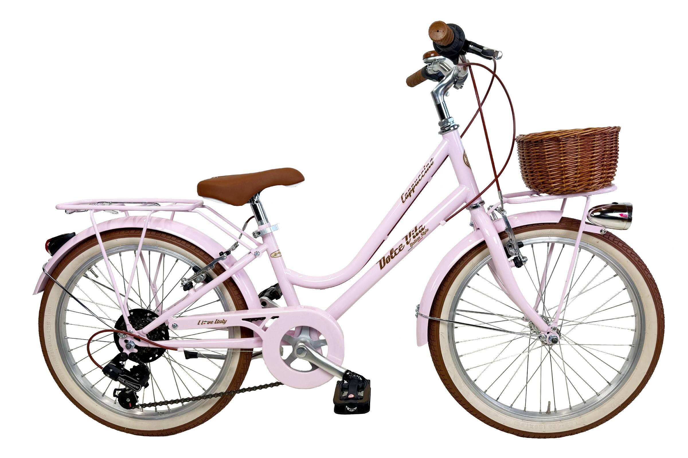 Bicicletă pentru fete Dolce Vita CAPPUCCINO 20 6 viteze cu coș - Roz