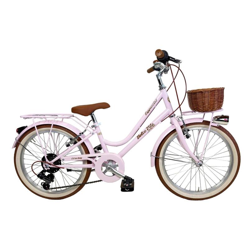 Bicicletă pentru fete Dolce Vita CAPPUCCINO 20" 6 viteze cu coș - Roz