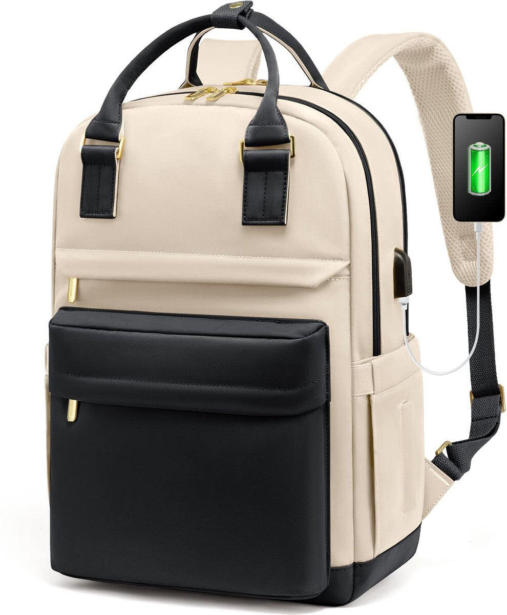 Backpack Waterproof - USB - Beige - White - Black