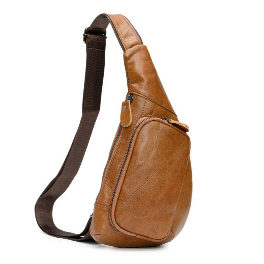 Brown Men's Leather Sling Backpack