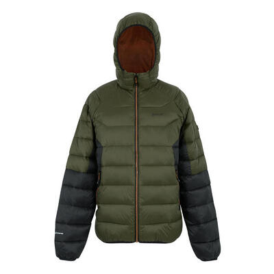 Heren dalent gewatteerde jas met capuchon (olijfnacht / zwart)