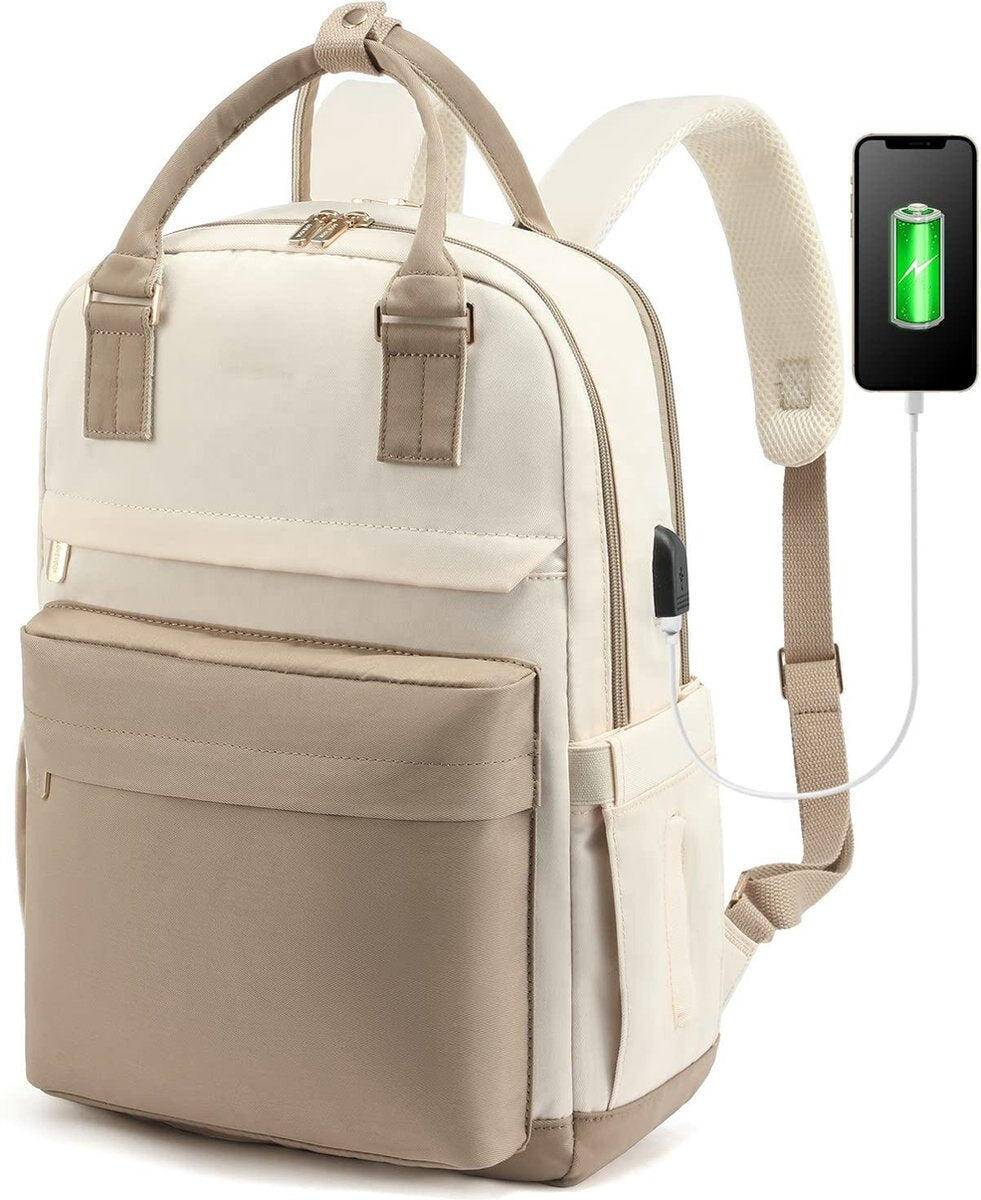 Backpack Waterproof - USB - Beige - White