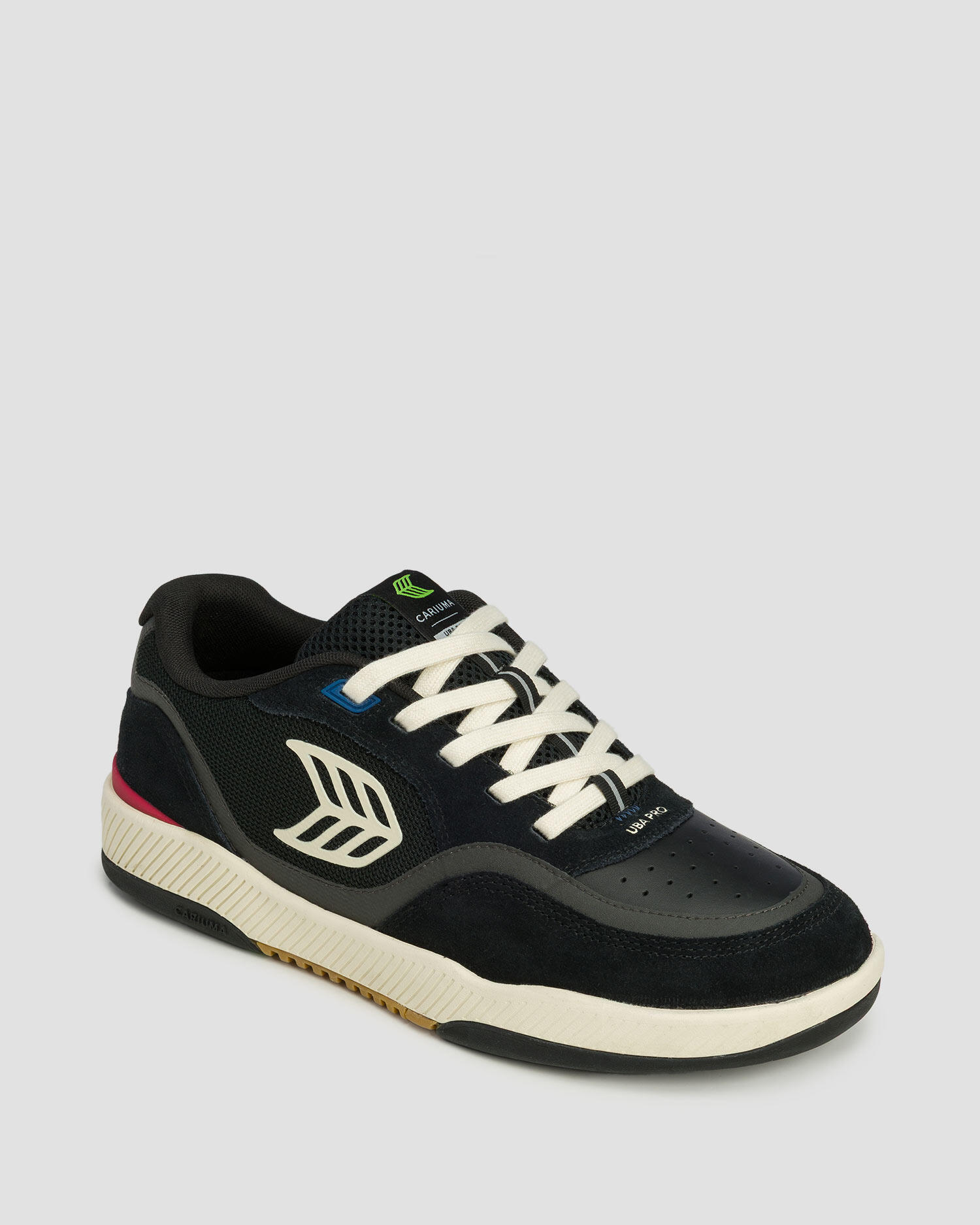 Buty Cariuma Uba Pro Black Suede And Mesh Ivory Logo Red
