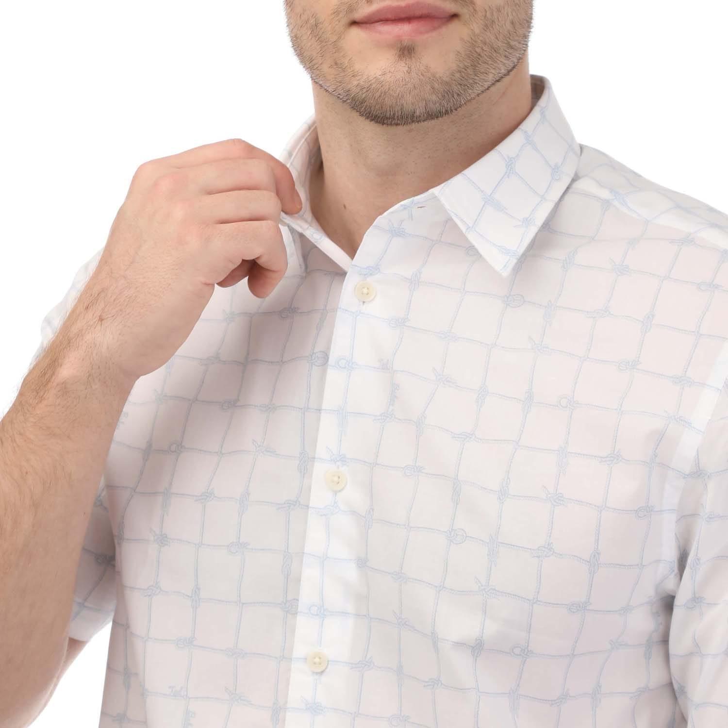 Camicia A Quadri Maniche Corte Uomo Ted Baker Bianco 3/4