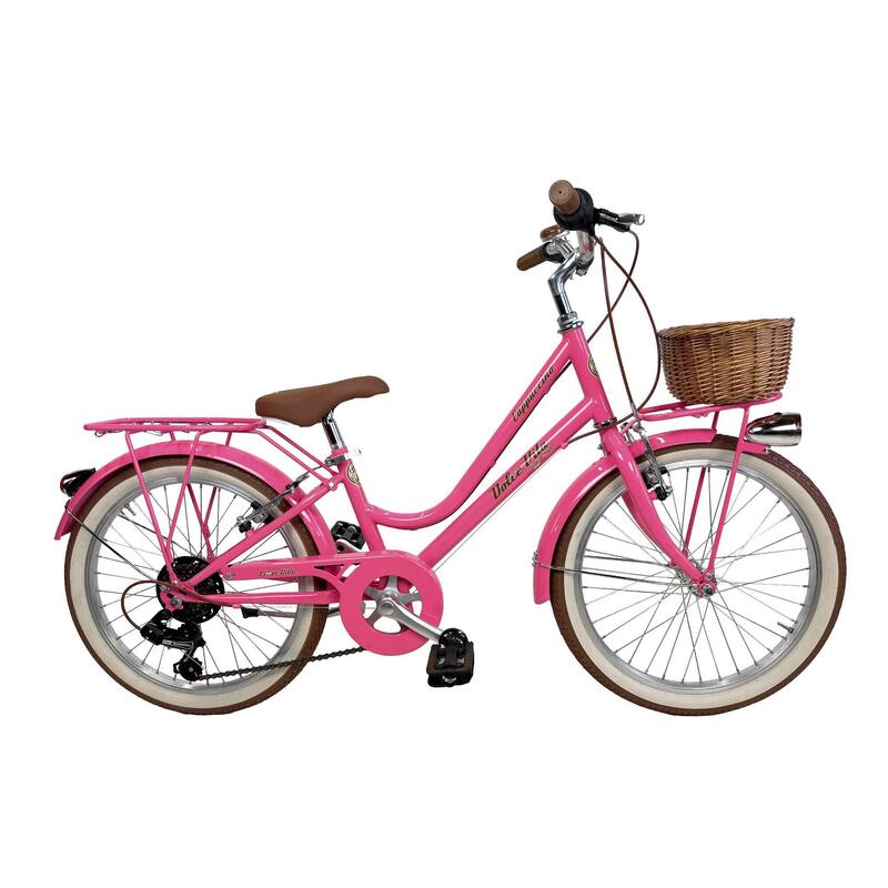 Bicicletă pentru fete Dolce Vita CAPPUCCINO 20" 6 viteze cu coș - Fucsia