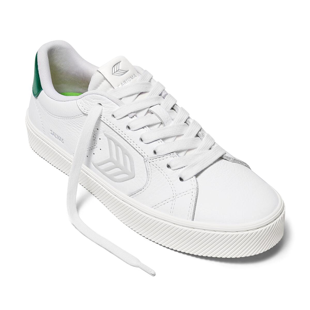 Sneakersy Cariuma Salvas White Premium Leather Ice Logo Metallic Green 3/6