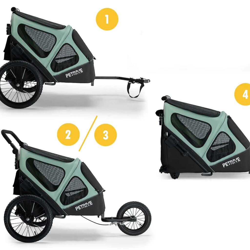 3-in-1 foldable bike trailer & jogger for dogs PETRIVE 30 kg