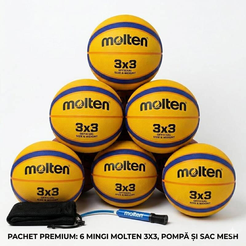 Pachet 6 mingi baschet 3x3 Molten B33T2000 + sac Molten SBP + pompa Molten