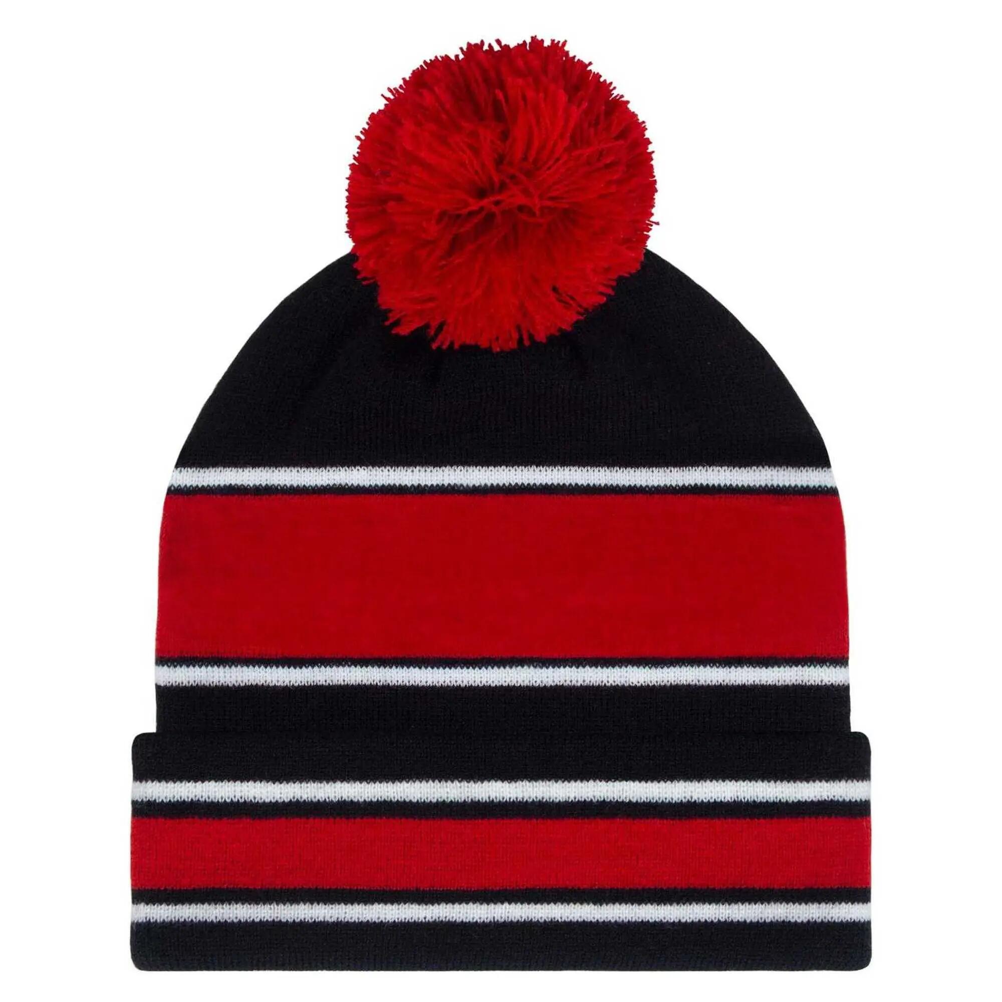 "United" Mütze, Bommel Damen und Herren Schwarz/Rot 2/2