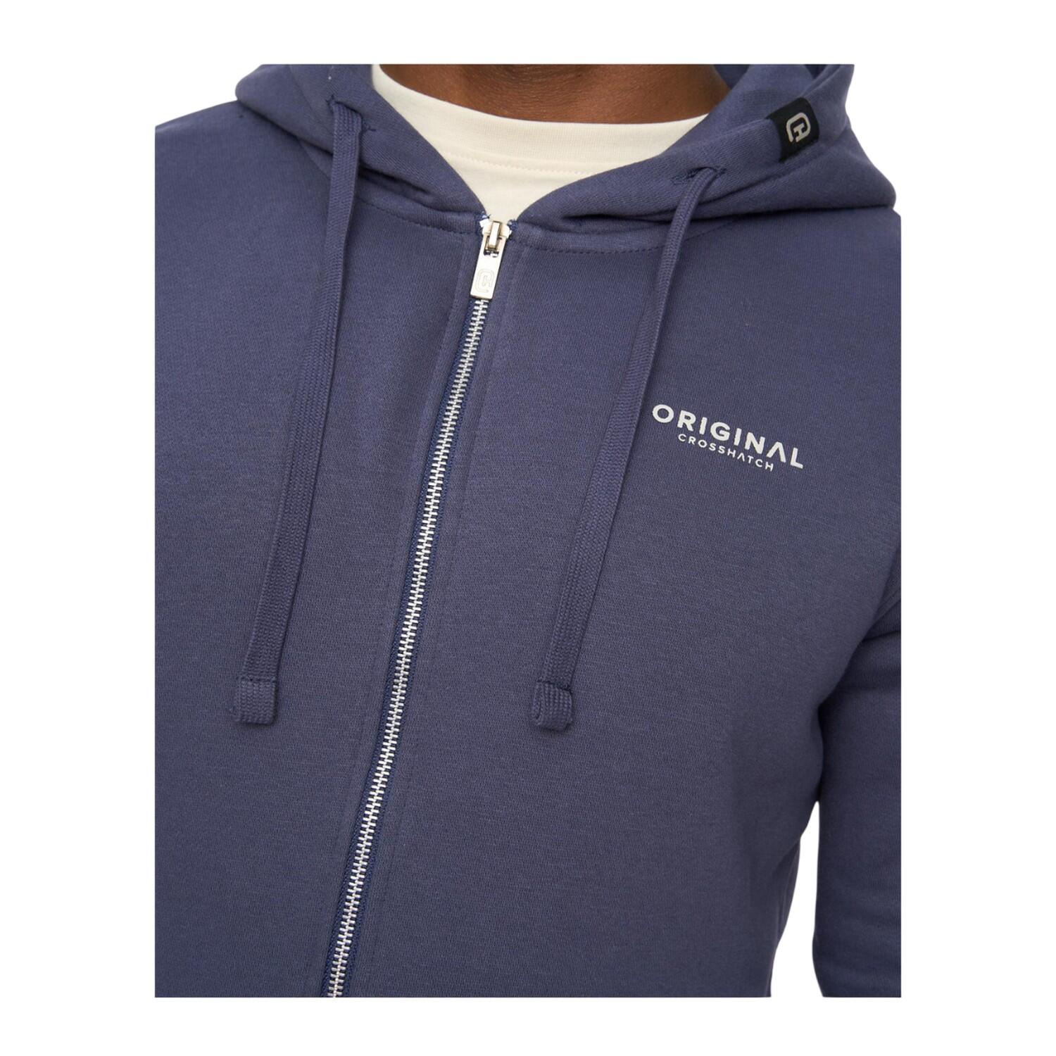 Felpa Con Cappuccio E Zip Intera Uomo Crosshatch Allmoor Thru Blu Navy 4/4