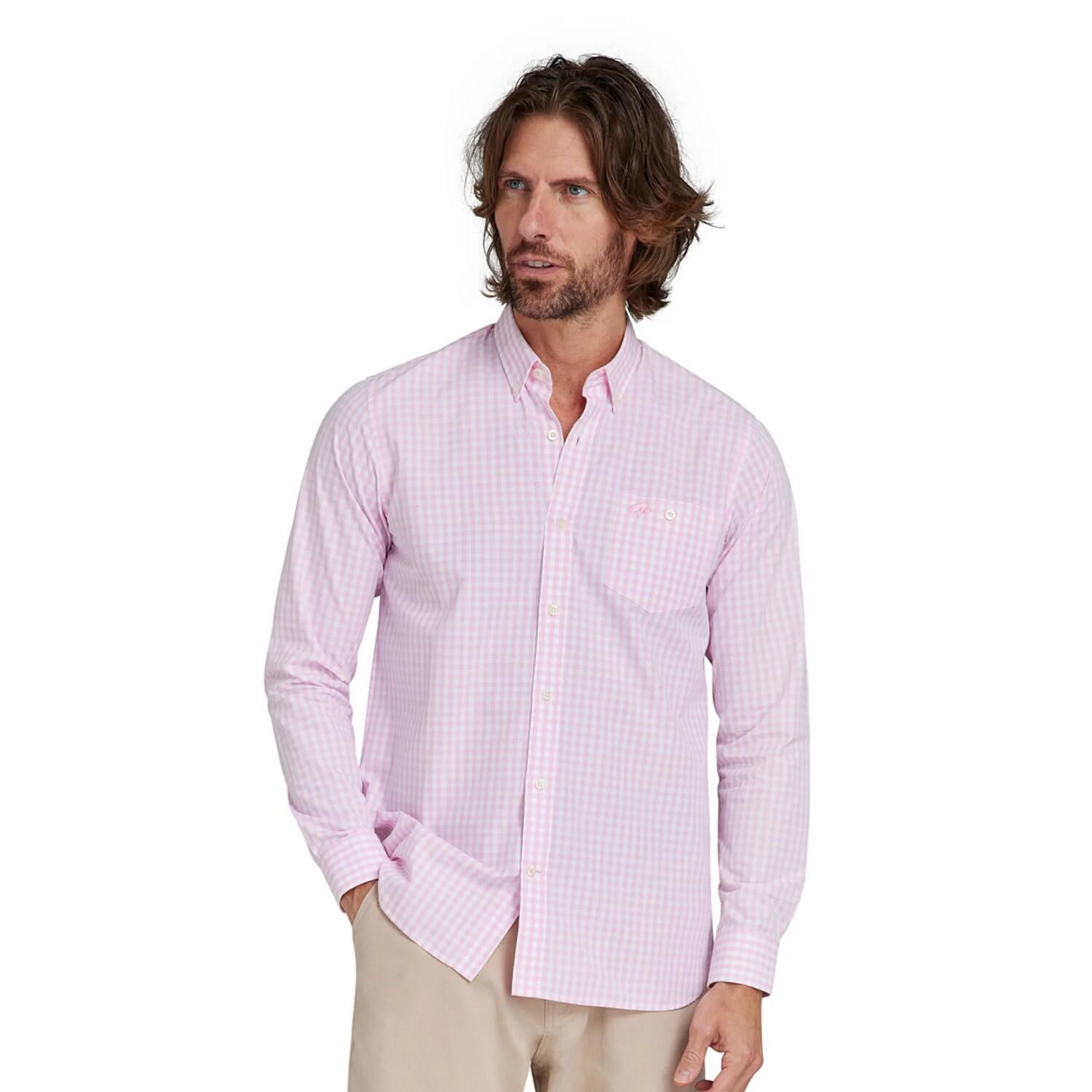 Mens Gingham Classic LongSleeved Shirt (Pink) 4/4