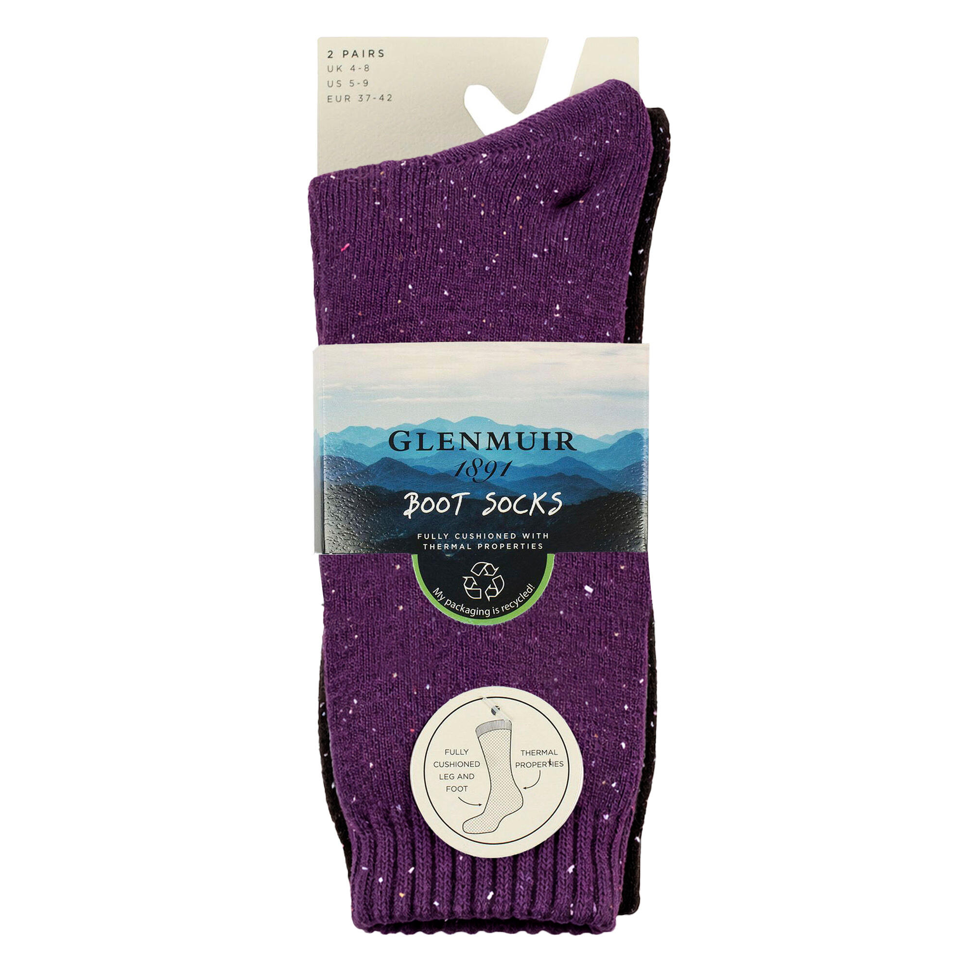 Glenmuir - Lot de 2 Chaussettes Femme Thermiques Mi-Bottes Laine Chaudes 2/5