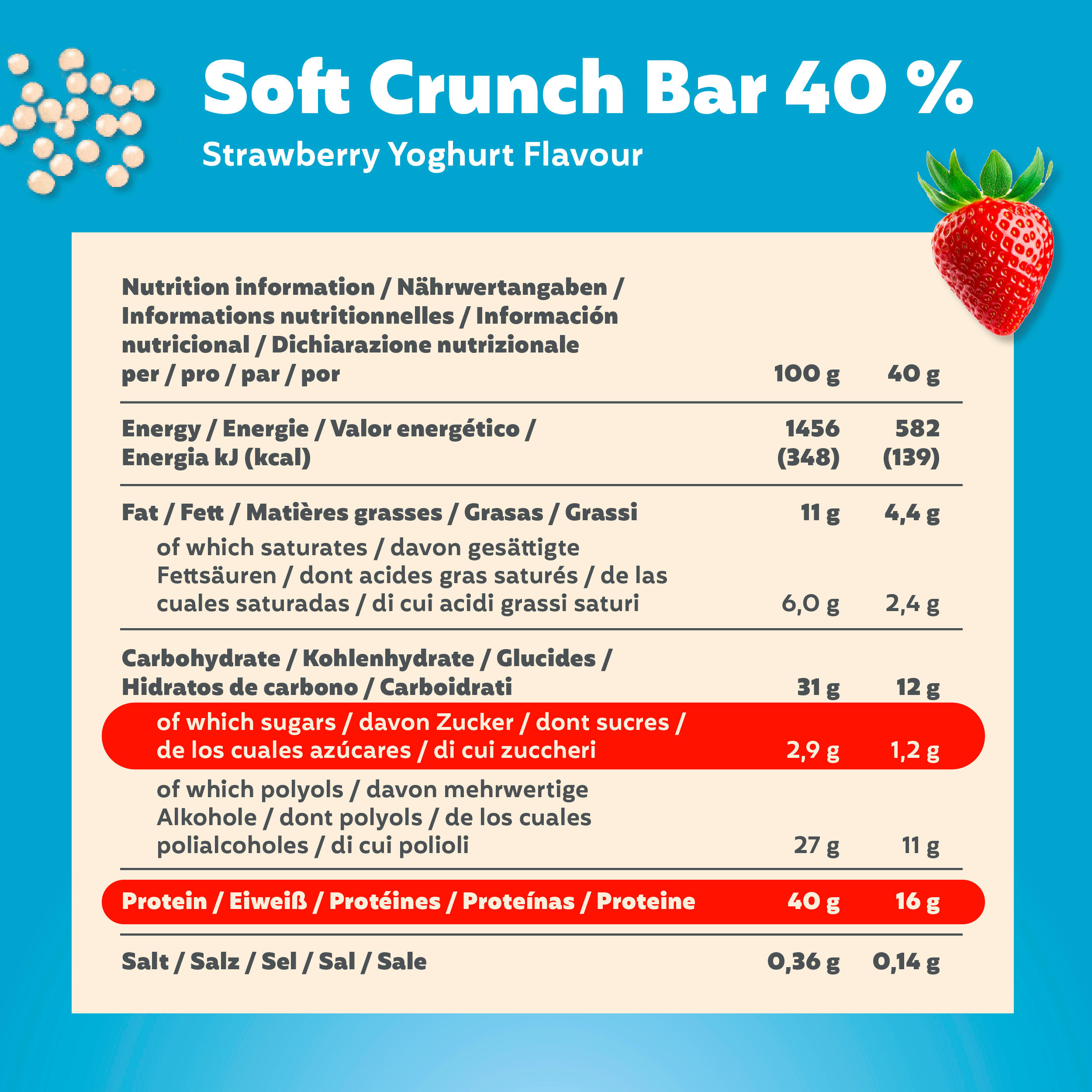 High Protein Bar Strawberry Yoghurt + Coco-Almond 24x40g 4/5