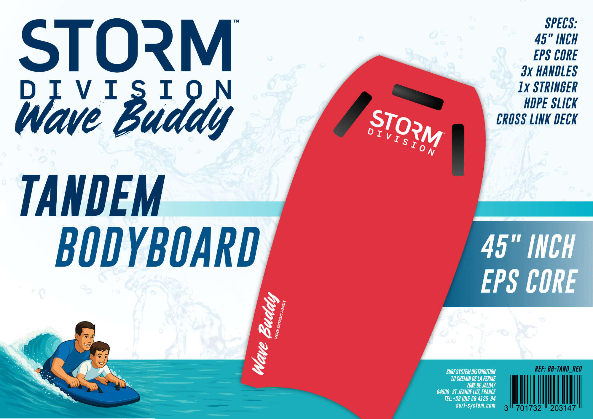 STORM - Bodyboard Tandem Wave Buddy - Red 4/4