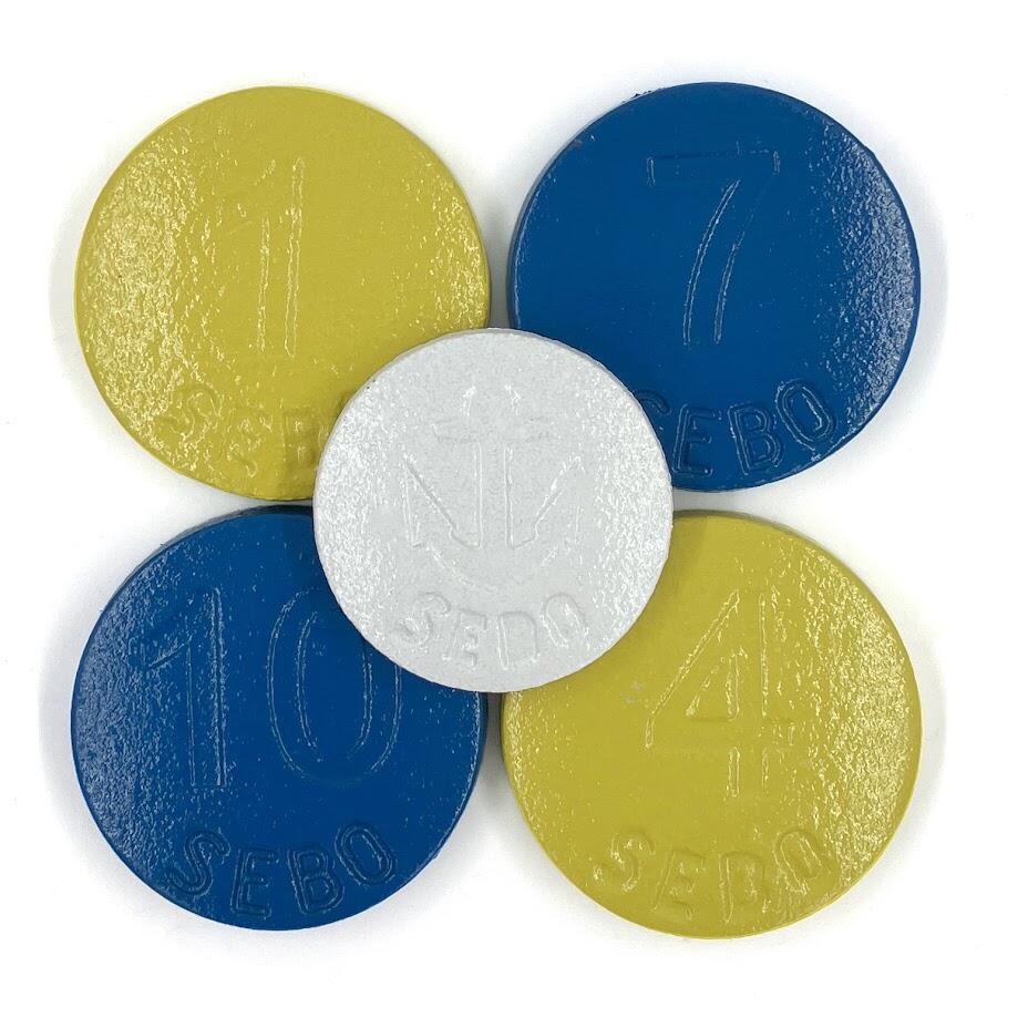 Jeu de 12 palets vendéens en fonte J/B + 1 maître blanc, pour plaque en plomb. 2/2