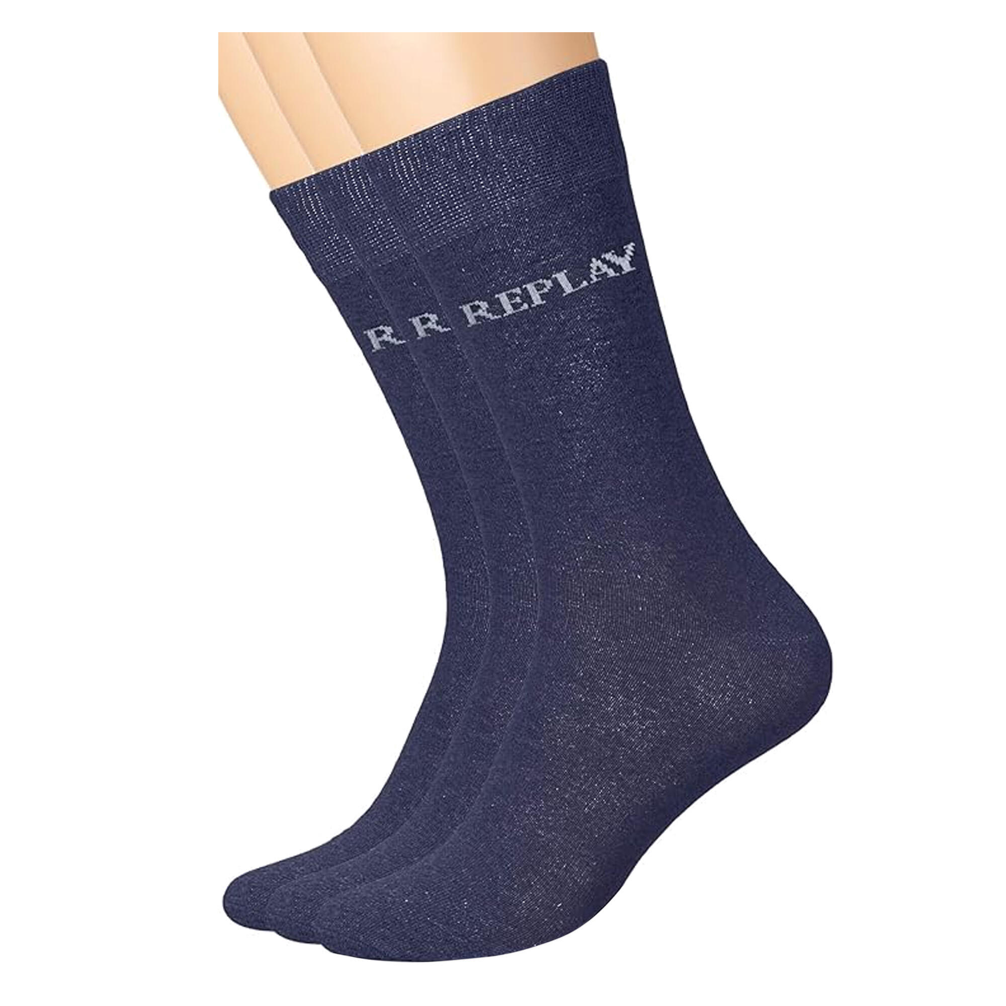Calzini Logo Adulto Unisex Misura Confezione 3 Replay Blu Scuro Grigio 3/4