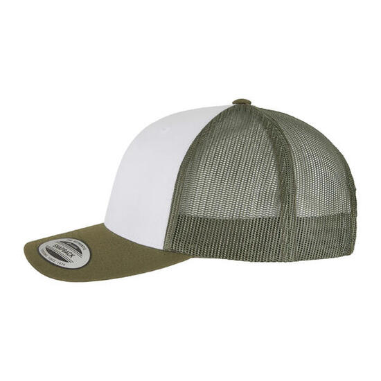 HerrenDamen Unisex Trucker Cap "Retro" Damen und Herren Moosgrün/Weiß/Olivgrün