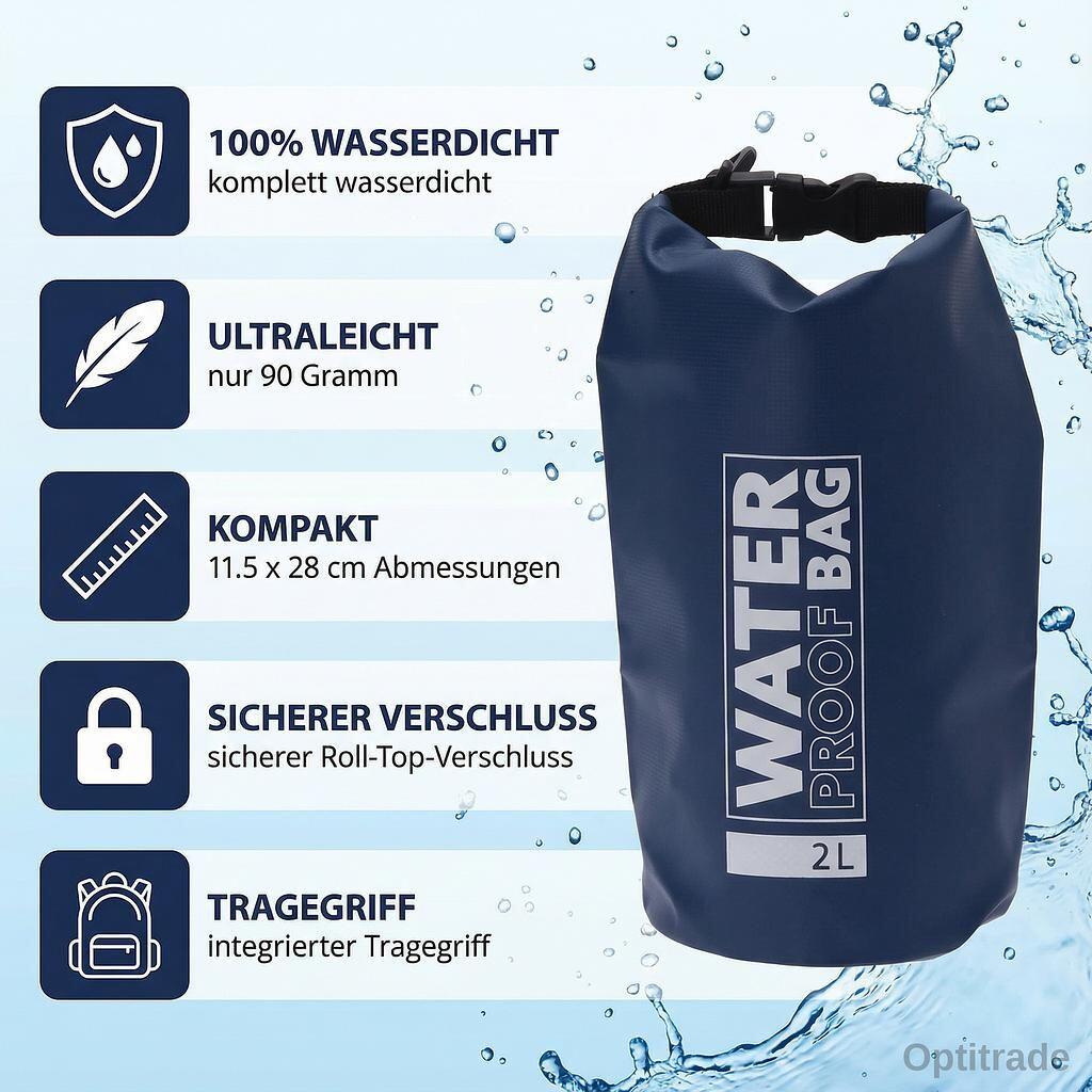 CHAMP Drybag 2L - Waterproof PVC Roll-Top Bag 4/7