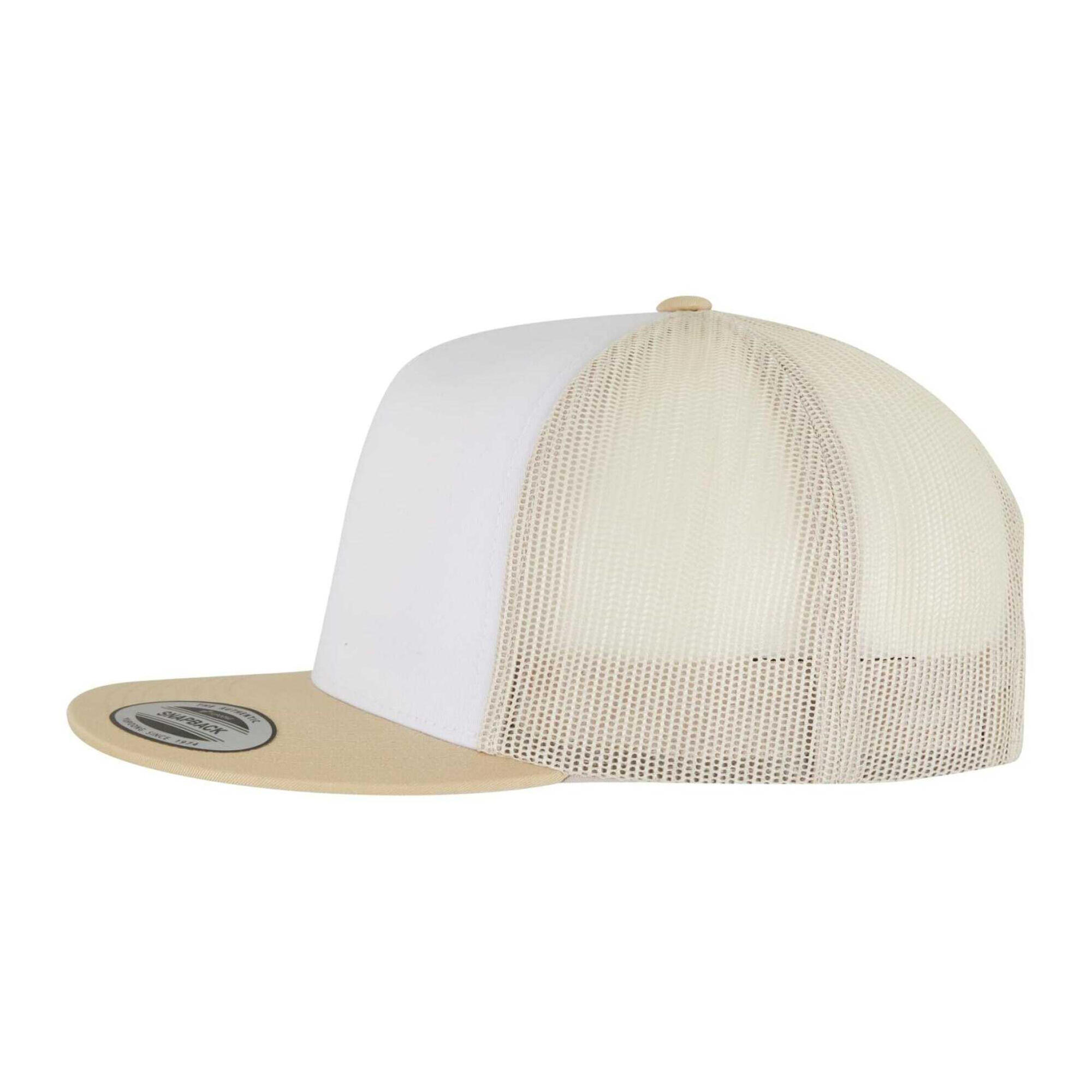 Cappellino Da Camionista Semplice Adulto Unisex Flexfit Classic Oro Bianco Beige 3/4